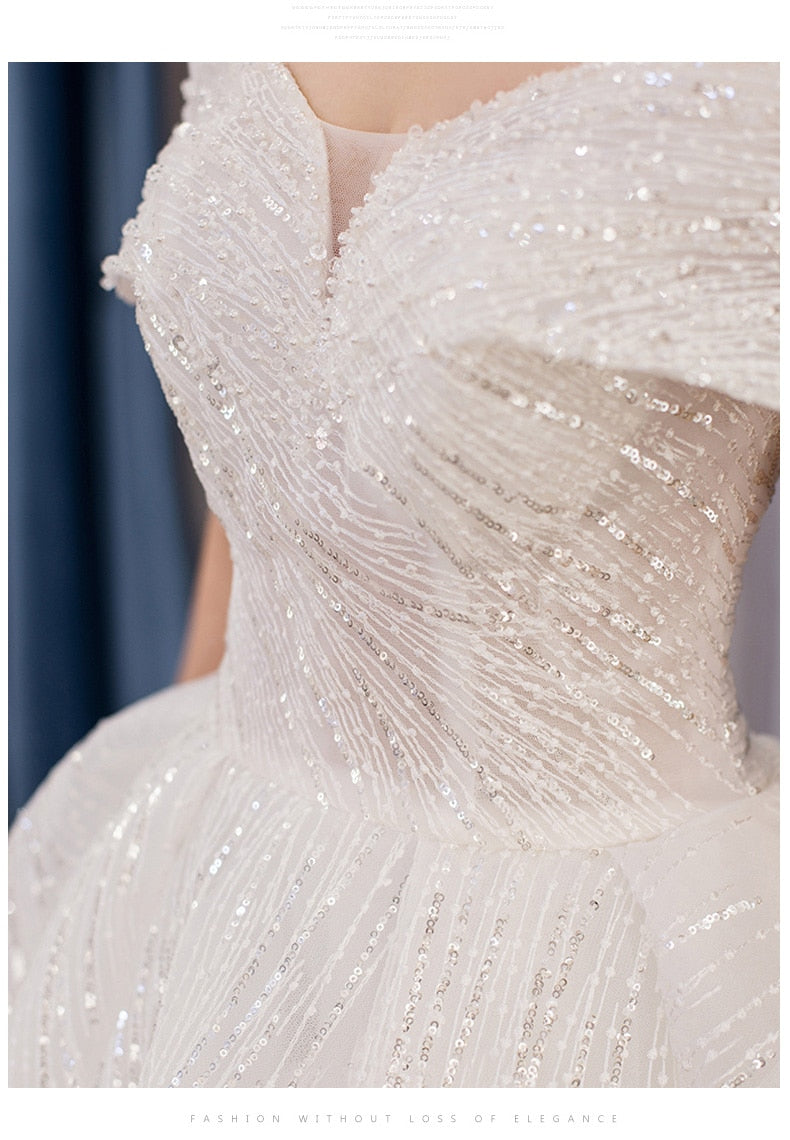 Off The Shoulder Wedding Dress Sweep Train Ball Gown Wedding Gown Vestido De Noiva Luxury Prinecess Bride Dress