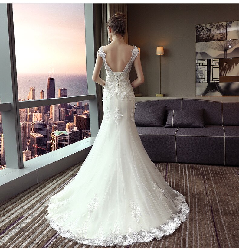 The Bridal O-neck Court Train Luxury Lace Embroidery Mermaid Princess Luxury Wedding Dress