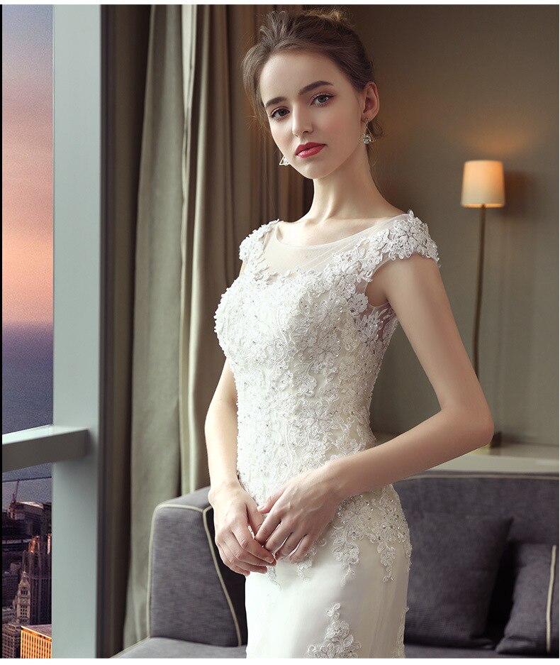 The Bridal O-neck Court Train Luxury Lace Embroidery Mermaid Princess Luxury Wedding Dress