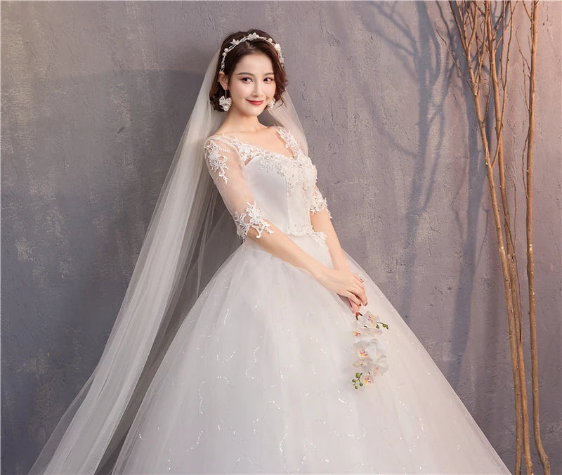 White Red Wedding Dress Sexy V-Neck Half Sleeve 100% Real Photo Lace Ball Gown Cheap Plus Size