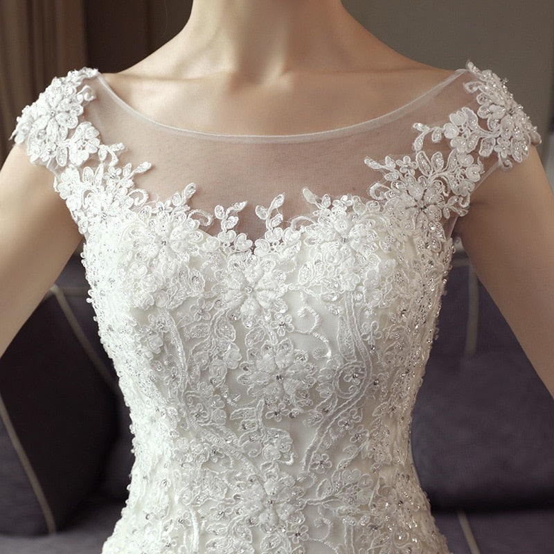 The Bridal O-neck Court Train Luxury Lace Embroidery Mermaid Princess Luxury Wedding Dress