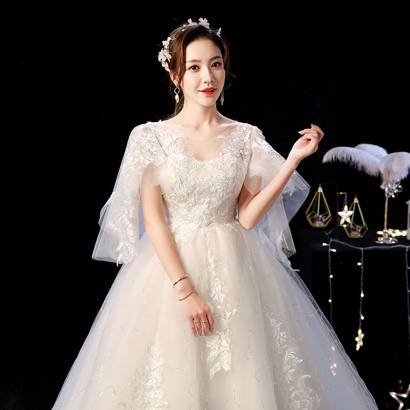 Elelgnat Court Train Batwing Sleeve Wedding Dresses