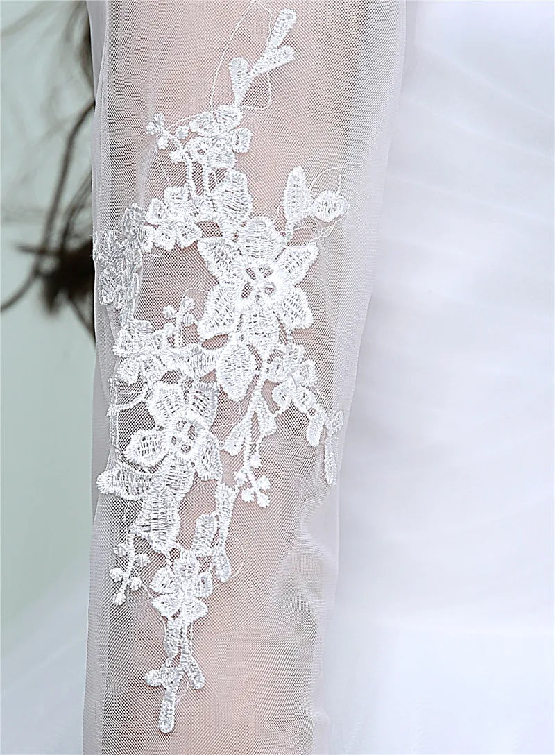 Simple Lace Three Quarter Sleeve Wedding Dress Sweet Elegant Floral Print Vestido De Noiva Bride Gown Cheap in China
