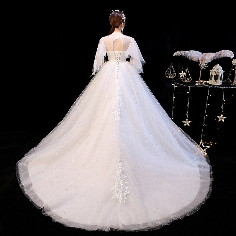 Elelgnat Court Train Batwing Sleeve Wedding Dresses