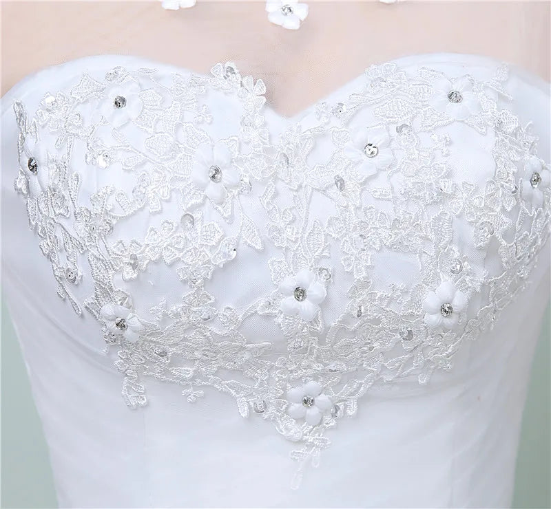 Simple Lace Three Quarter Sleeve Wedding Dress Sweet Elegant Floral Print Vestido De Noiva Bride Gown Cheap in China