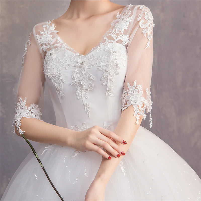 White Red Wedding Dress Sexy V-Neck Half Sleeve 100% Real Photo Lace Ball Gown Cheap Plus Size