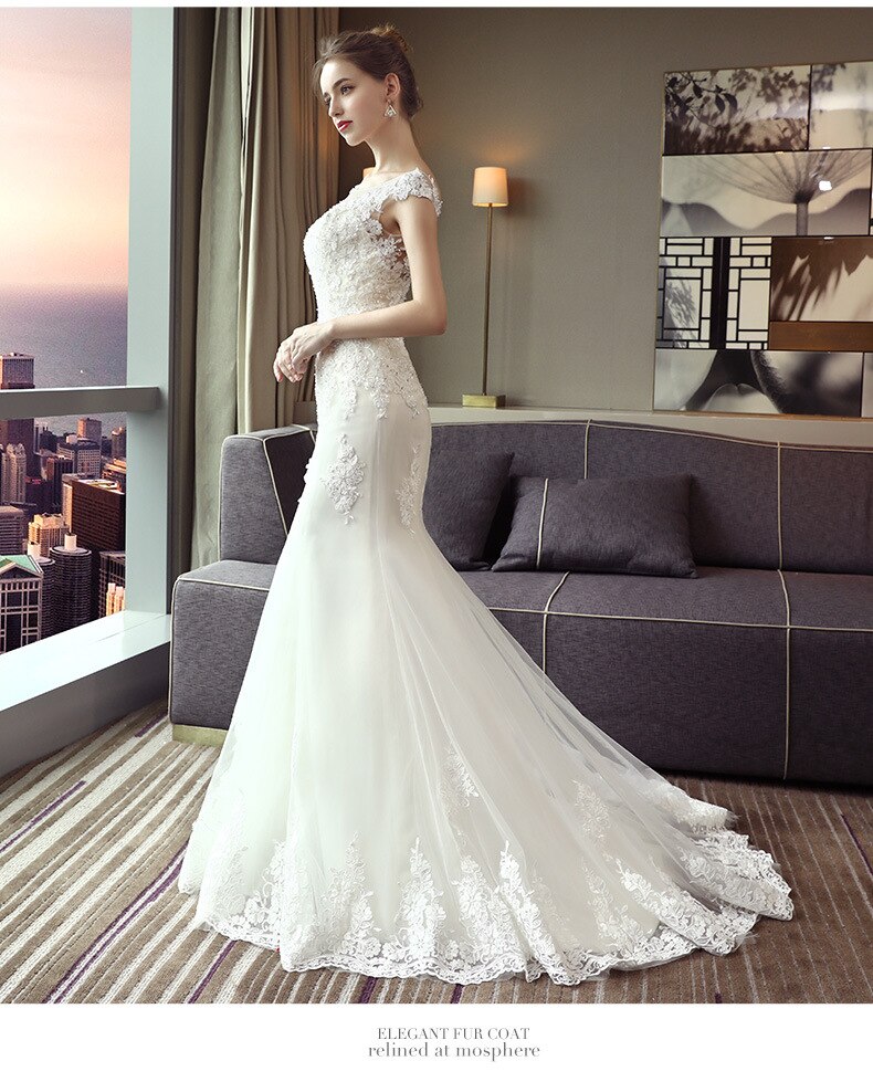 The Bridal O-neck Court Train Luxury Lace Embroidery Mermaid Princess Luxury Wedding Dress