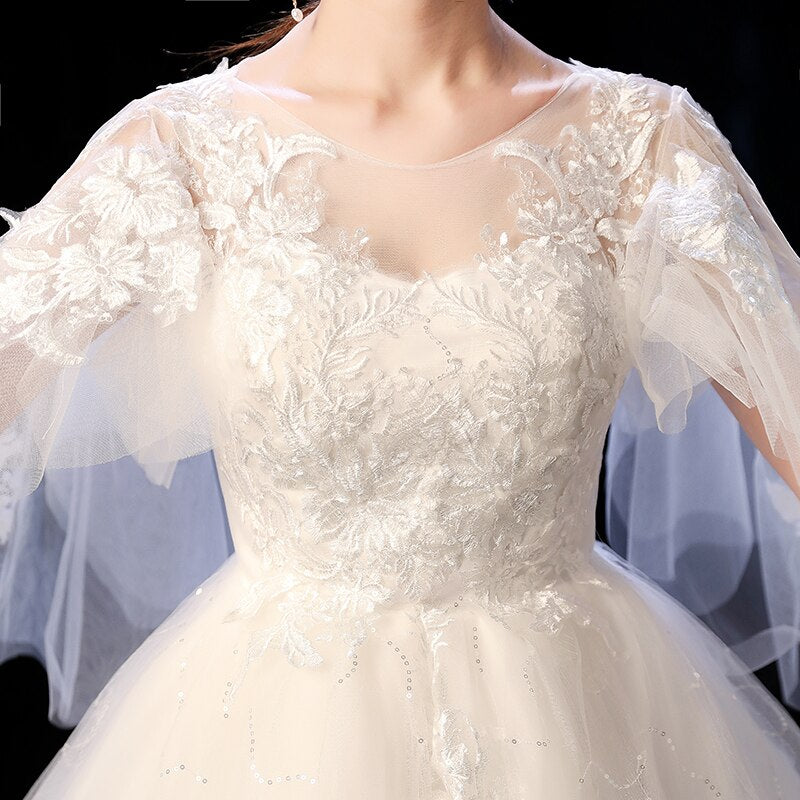 Elelgnat Court Train Batwing Sleeve Wedding Dresses