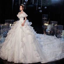Load image into Gallery viewer, Luxury Lace Wedding Gown With Train Ball Gown Classic Cap Sleeve
