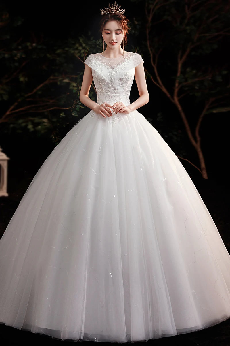 Fashion plus size Ivory Wedding Dresses Vestidos De Novia muslim Wedding Gowns for girl Sweet V Neck Bridal dress