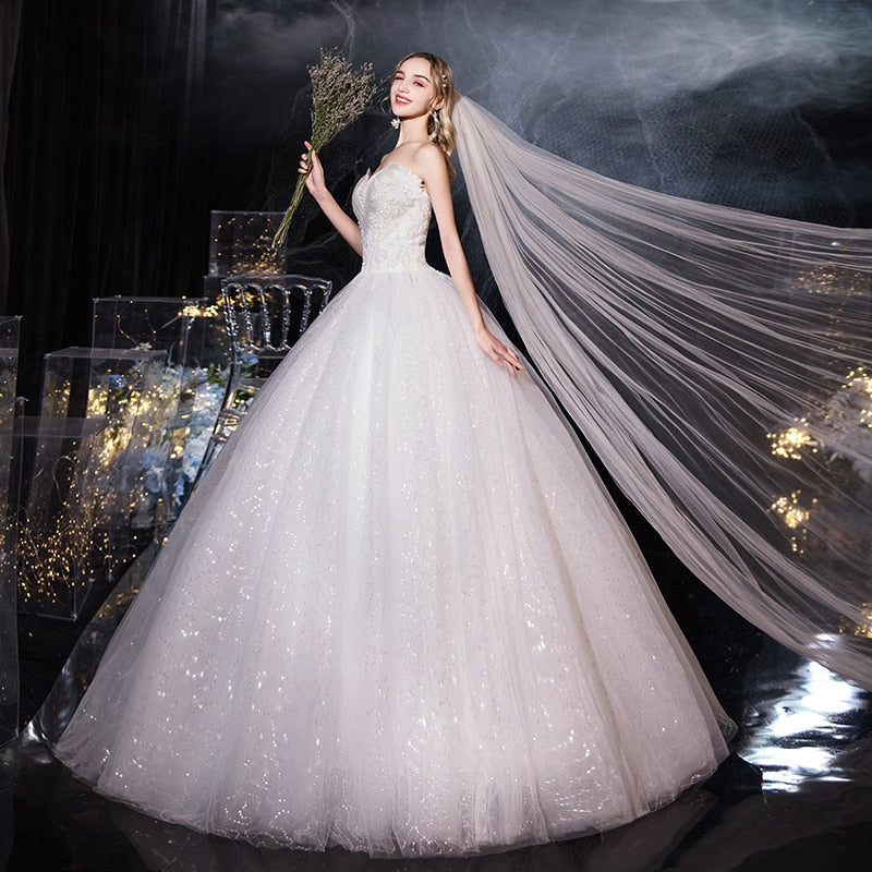 Strapless Elegant Lace Wedding Gown Princes