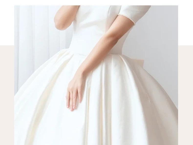 Luxury Satin Wedding Dress Pure White With Train Simple Bridal Ball Gown Custom Made