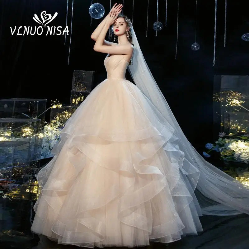 Wedding dress Sexy Deep V Neck Ball Gowns Spaghetti Straps Off White Champagne Tulle Bridal Dress