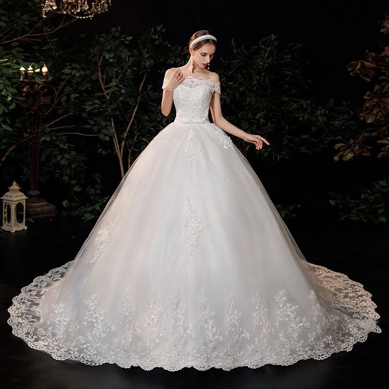 New Boat Neck Wedding Dress Sweep Brush Train Ball Gown Bridal Dress Lace Up Wedding Gowns Vestidos De Novia