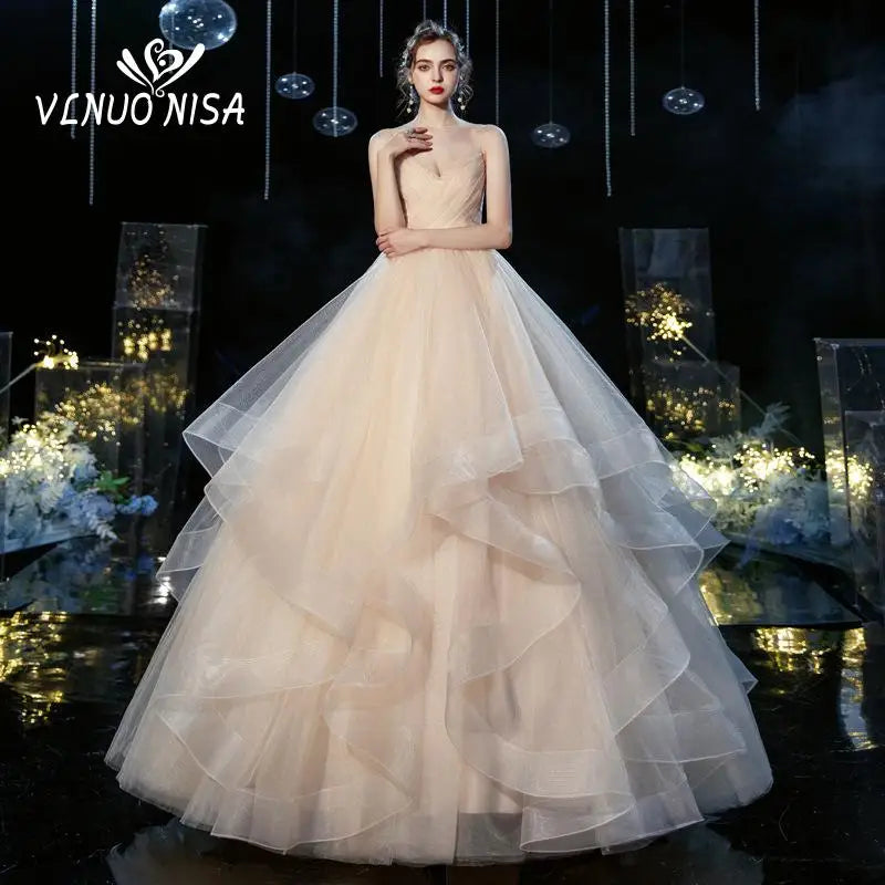 Wedding dress Sexy Deep V Neck Ball Gowns Spaghetti Straps Off White Champagne Tulle Bridal Dress