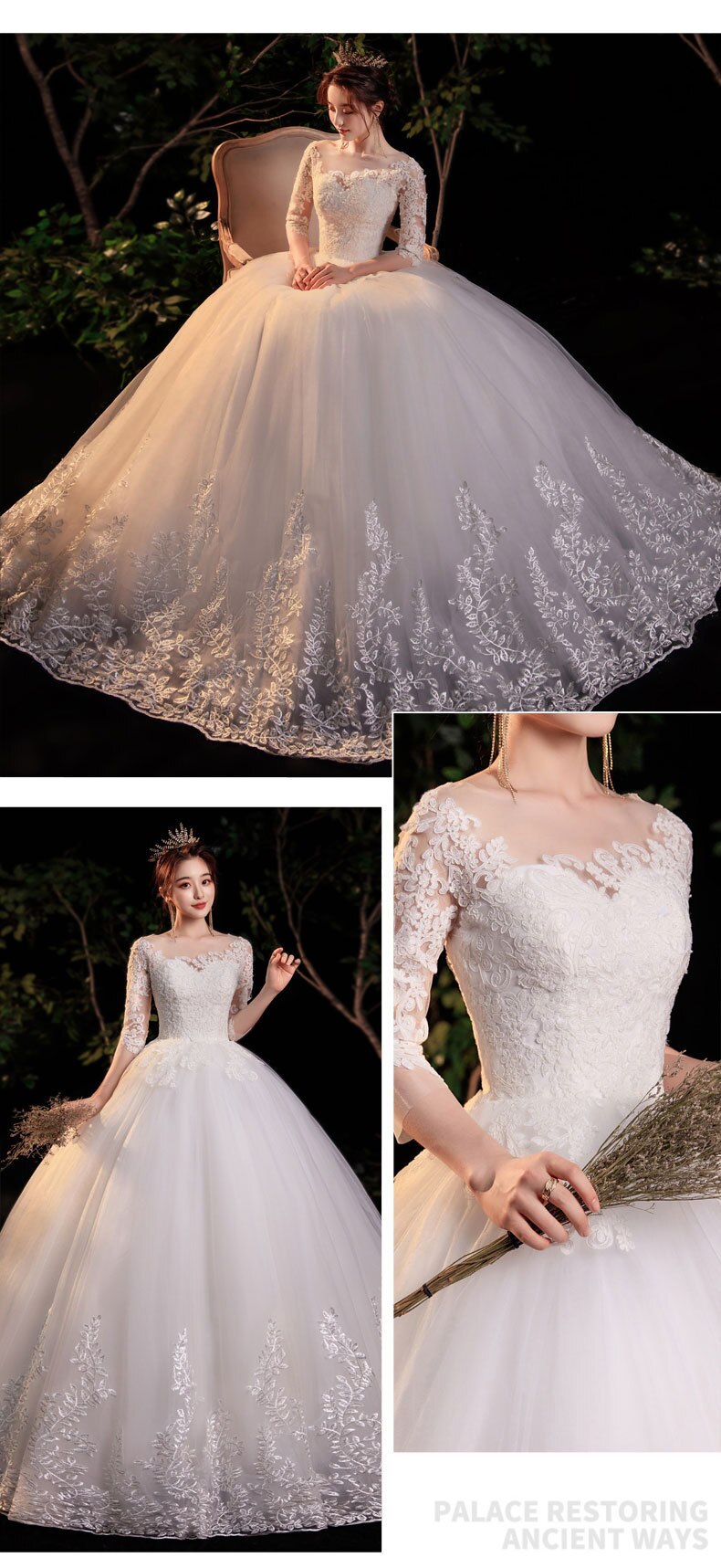 Half Sleeve Empire Illusion Wedding Dress For Pregnant Ball Gown 2023 Lace Embroidery