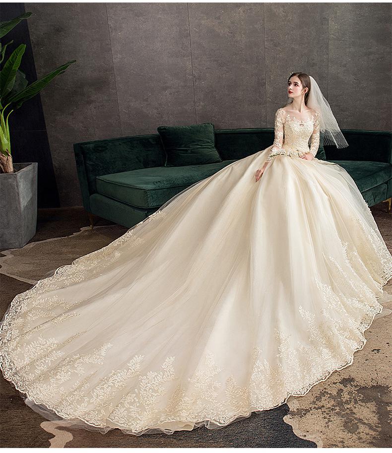 Full Sleeve Wedding Dress With Train Ball Gown Princess Luxury Lace Vestido De Noiva Custom Size