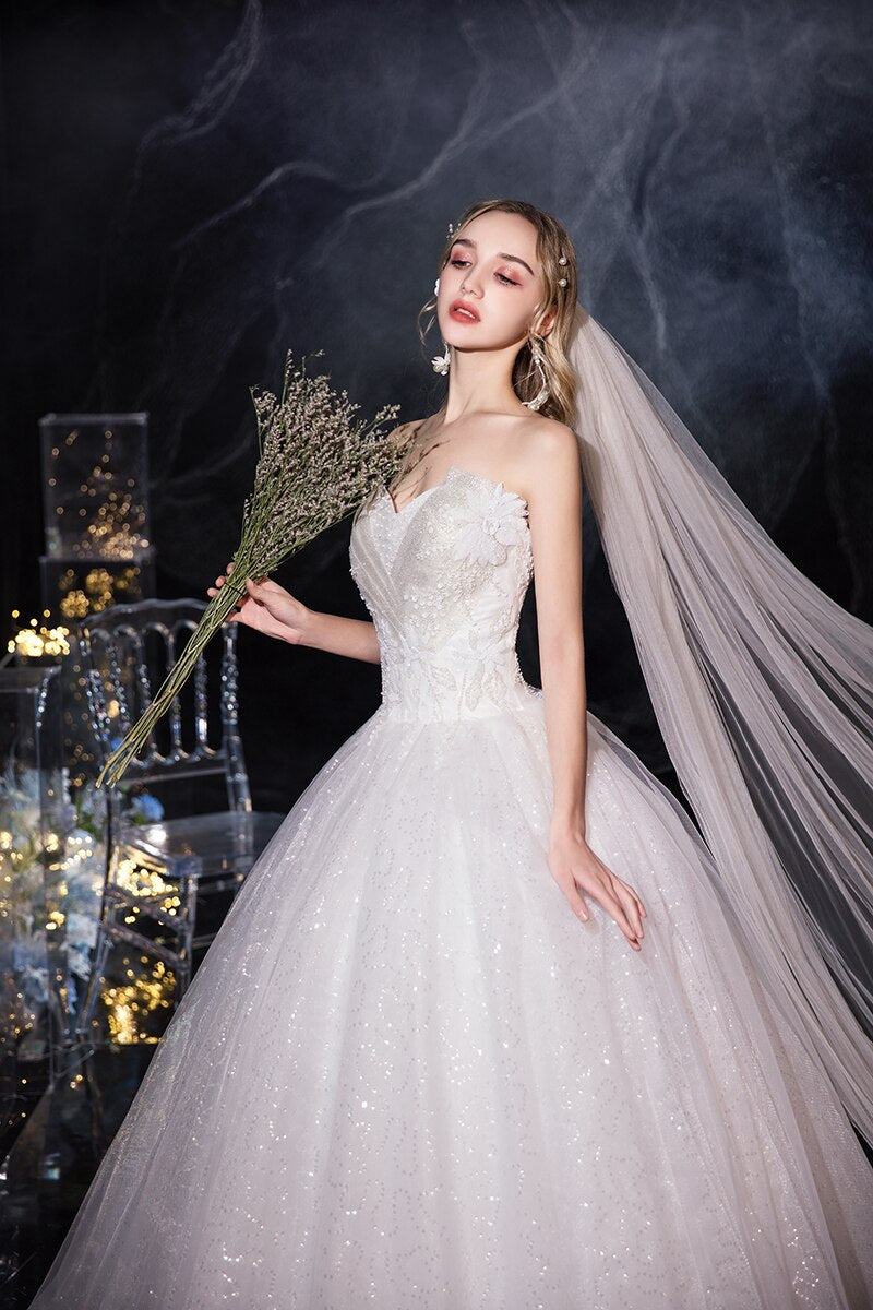 Strapless Elegant Lace Wedding Gown Princes