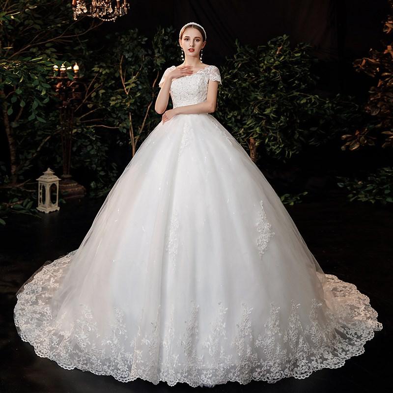 New Boat Neck Wedding Dress Sweep Brush Train Ball Gown Bridal Dress Lace Up Wedding Gowns Vestidos De Novia