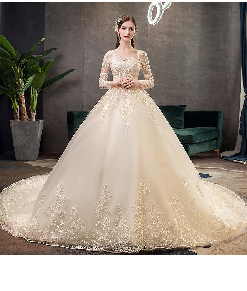 Full Sleeve Wedding Dress With Train Ball Gown Princess Luxury Lace Vestido De Noiva Custom Size