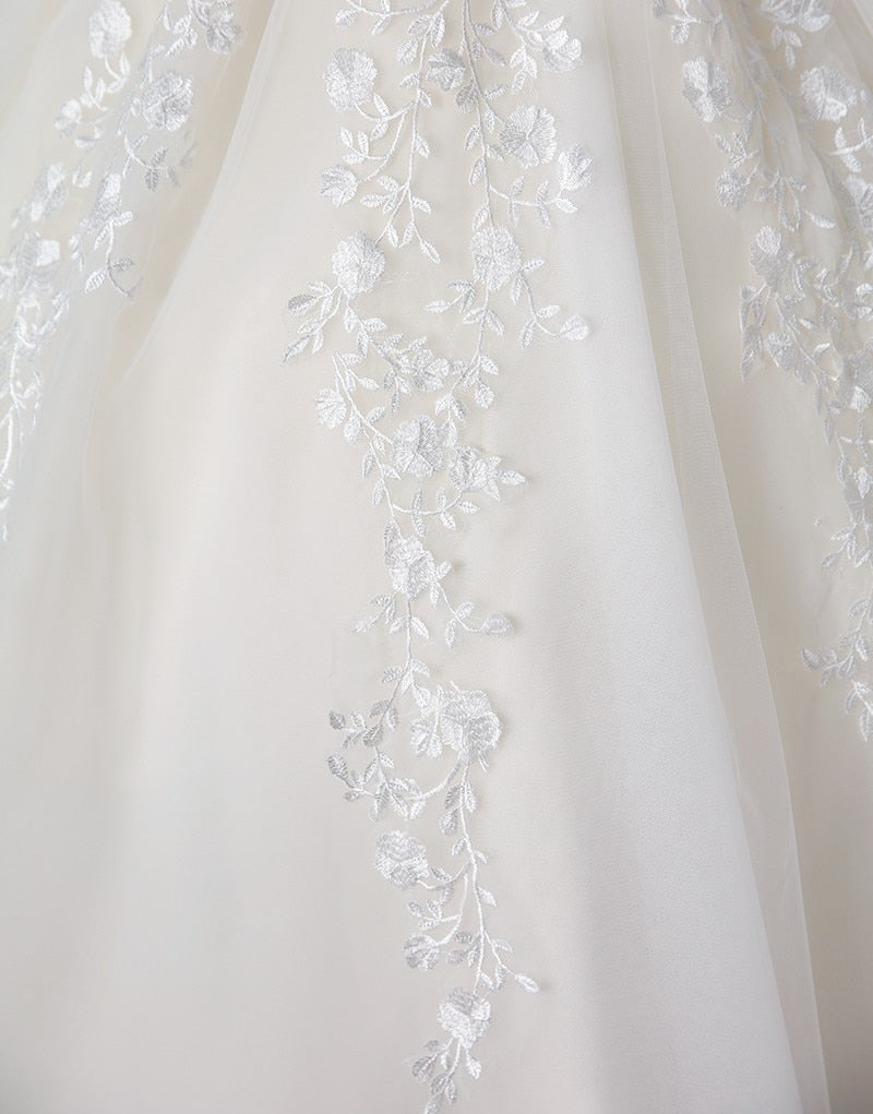 Champagne Wedding Dress With Trian Sexy V-neck Bridal Dress Backless Ball Gown