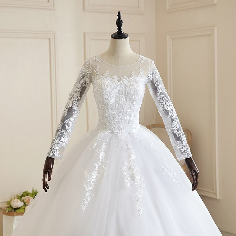 Pure White Full Sleeve Wedding Dress With Train Princess Luxury Wedding Dress