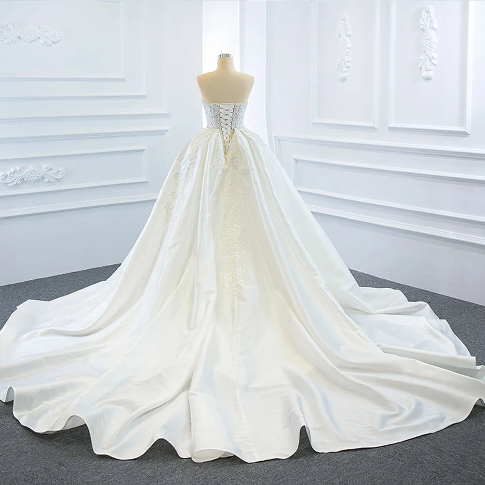2 Pieces Pearls Lace Mermaid Wedding Dress With Detachable Chapel Train