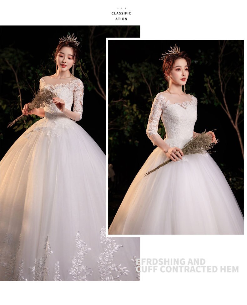 Half Sleeve Empire Illusion Wedding Dress For Pregnant Ball Gown 2023 Lace Embroidery
