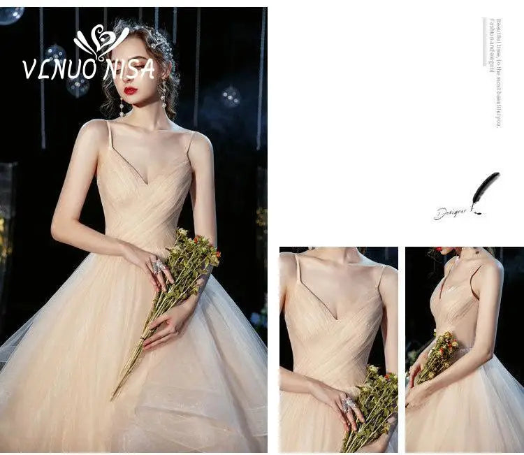 Wedding dress Sexy Deep V Neck Ball Gowns Spaghetti Straps Off White Champagne Tulle Bridal Dress