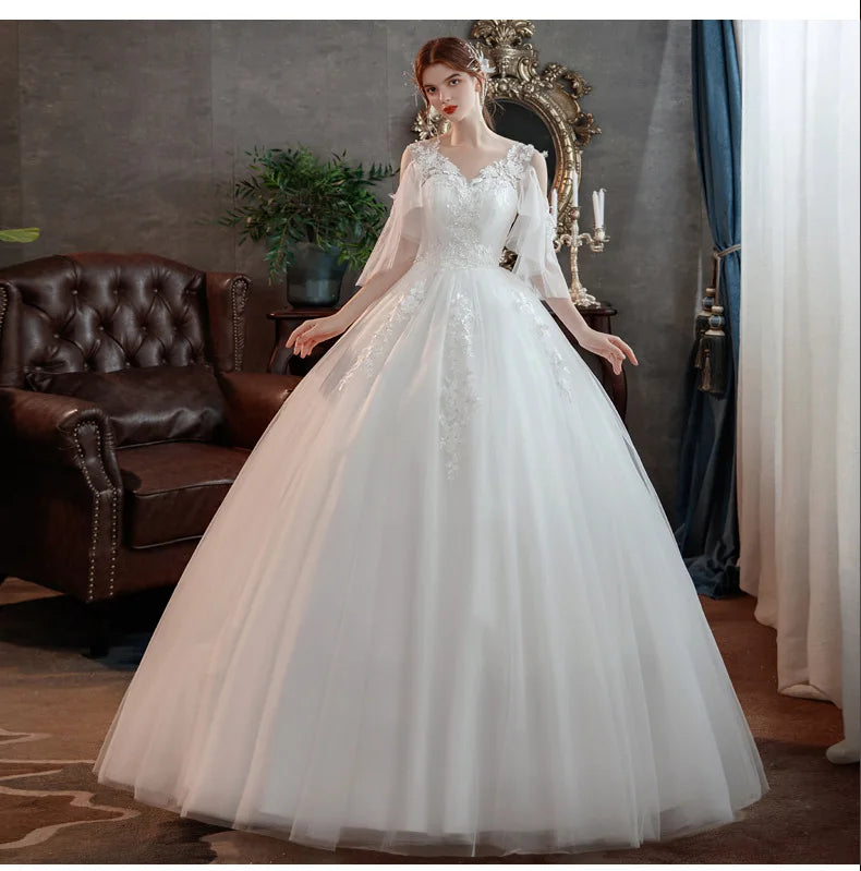 Korean style new spring Plus size wedding dress for Pregnant women long Lace appliques