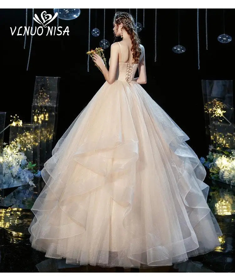 Wedding dress Sexy Deep V Neck Ball Gowns Spaghetti Straps Off White Champagne Tulle Bridal Dress