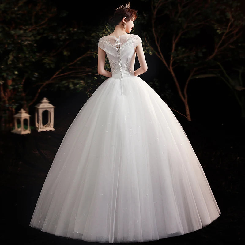 Fashion plus size Ivory Wedding Dresses Vestidos De Novia muslim Wedding Gowns for girl Sweet V Neck Bridal dress