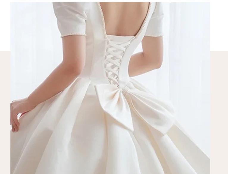 Luxury Satin Wedding Dress Pure White With Train Simple Bridal Ball Gown Custom Made