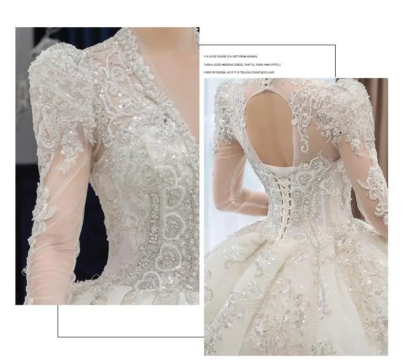Luxury Bedading Long Sleeve Winter Wedding Dress V Neck