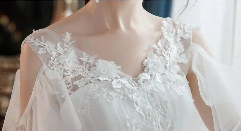 Korean style new spring Plus size wedding dress for Pregnant women long Lace appliques