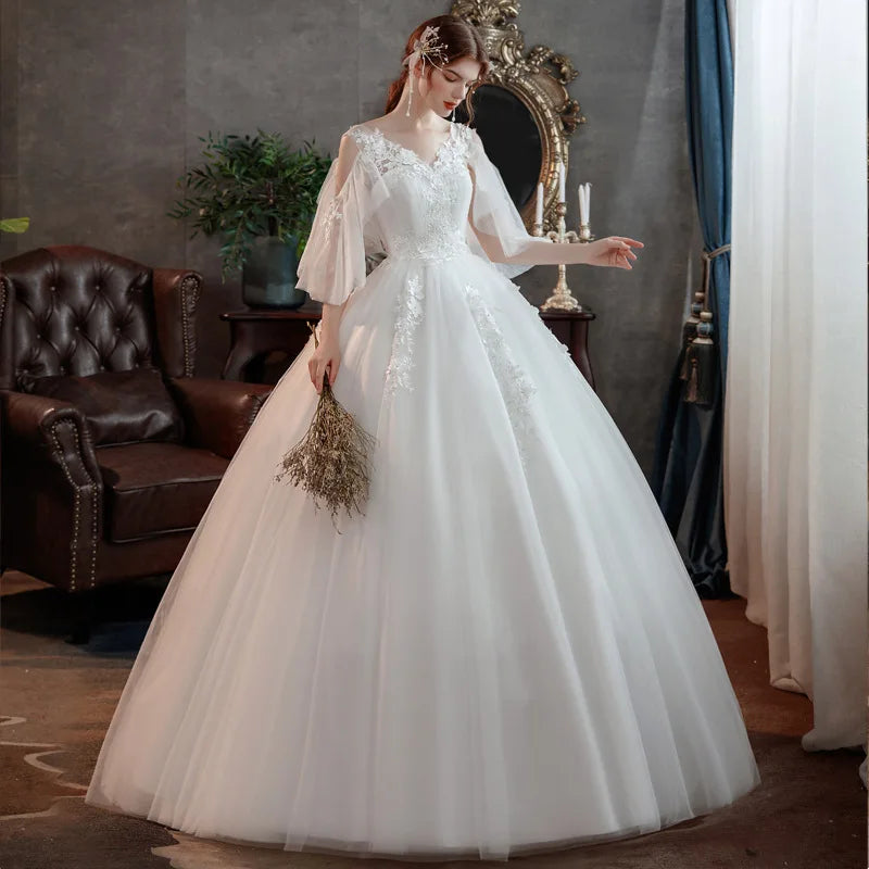 Korean style new spring Plus size wedding dress for Pregnant women long Lace appliques