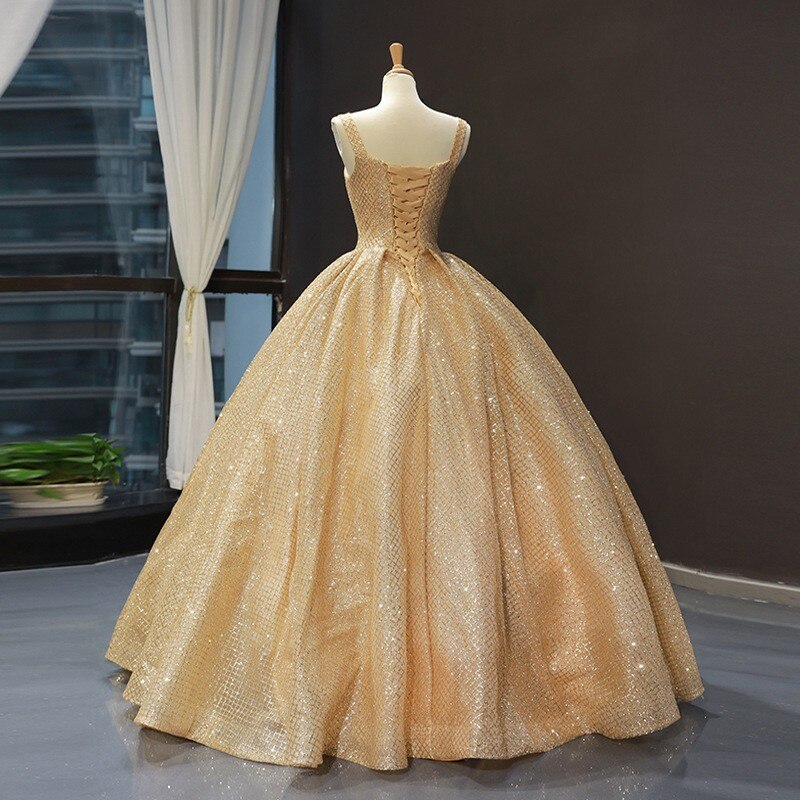 Gold Quinceanera Dresses Luxury Shinging Sleeveless Ball Gown