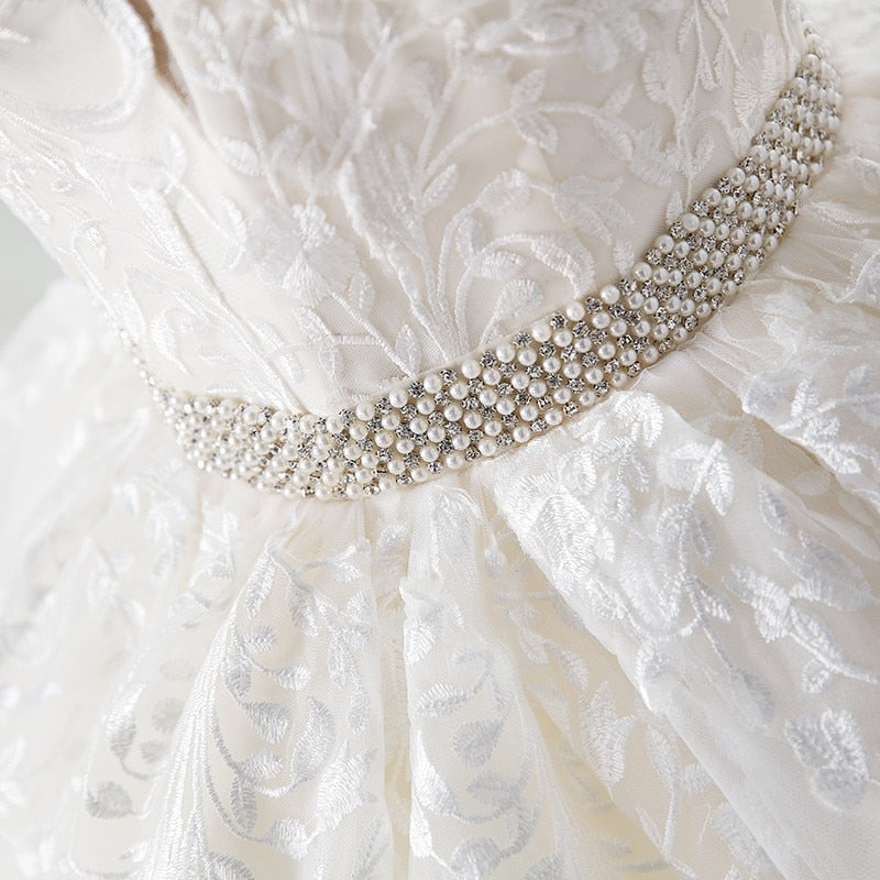 Champagne Wedding Dress With Trian Sexy V-neck Bridal Dress Backless Ball Gown