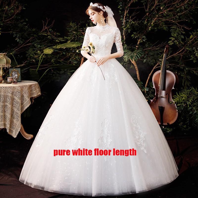 High Neck Wedding Dress Three Quarter Sleeve Lace Up Ball Gown