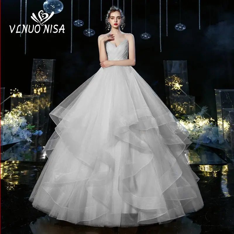 Wedding dress Sexy Deep V Neck Ball Gowns Spaghetti Straps Off White Champagne Tulle Bridal Dress