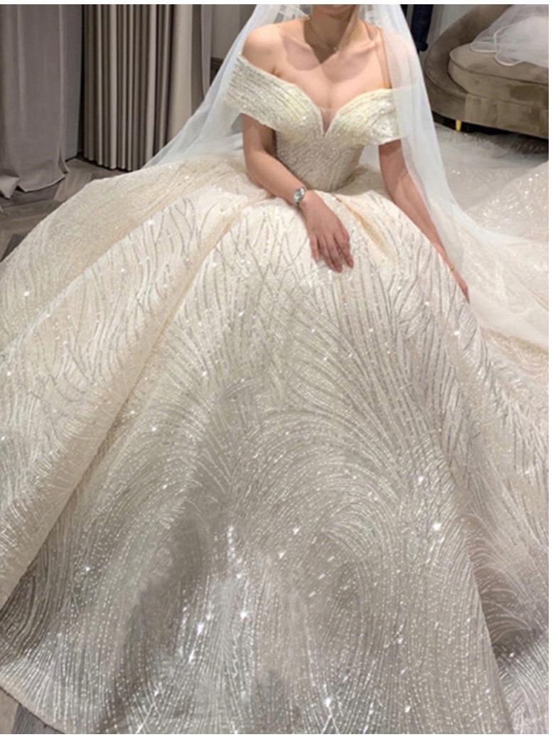 Off The Shoulder Wedding Dress Sweep Train Ball Gown Wedding Gown Vestido De Noiva Luxury Prinecess Bride Dress