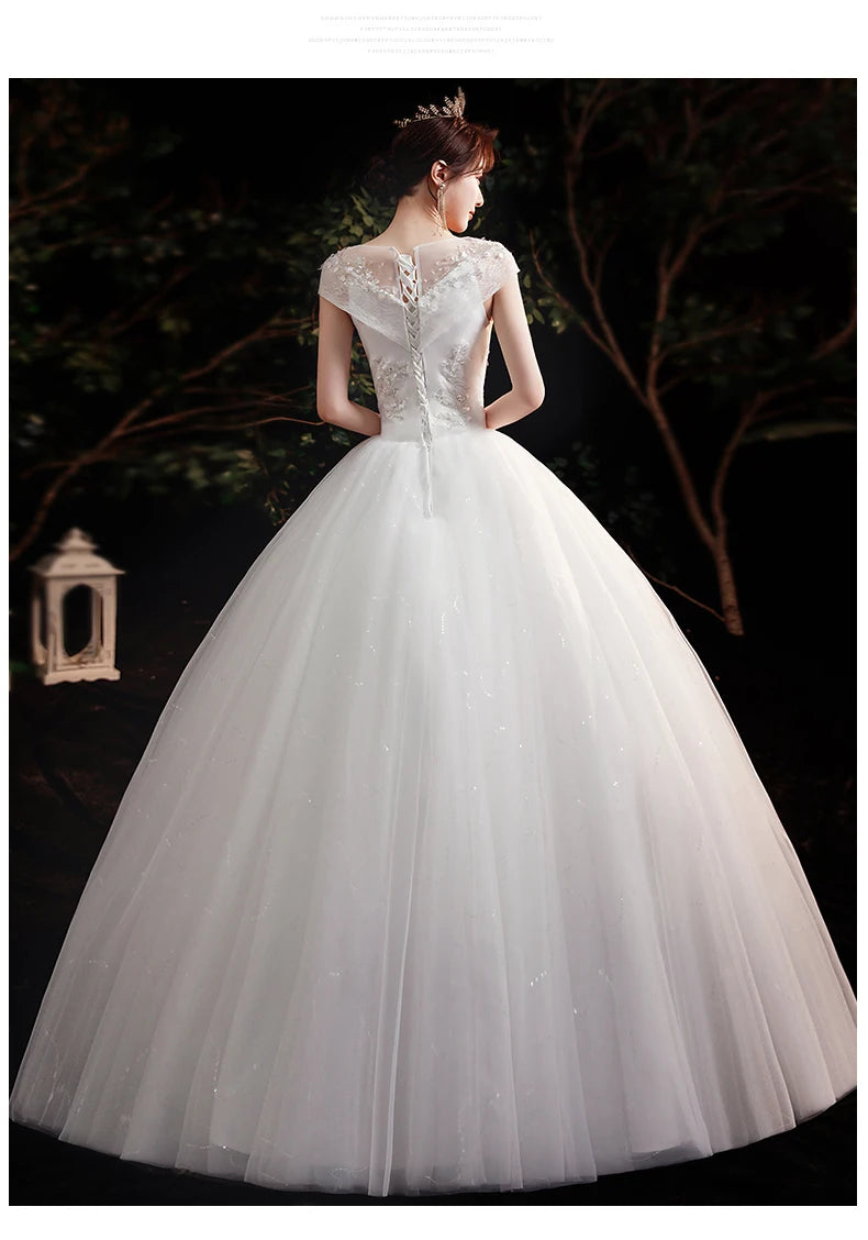 Fashion plus size Ivory Wedding Dresses Vestidos De Novia muslim Wedding Gowns for girl Sweet V Neck Bridal dress