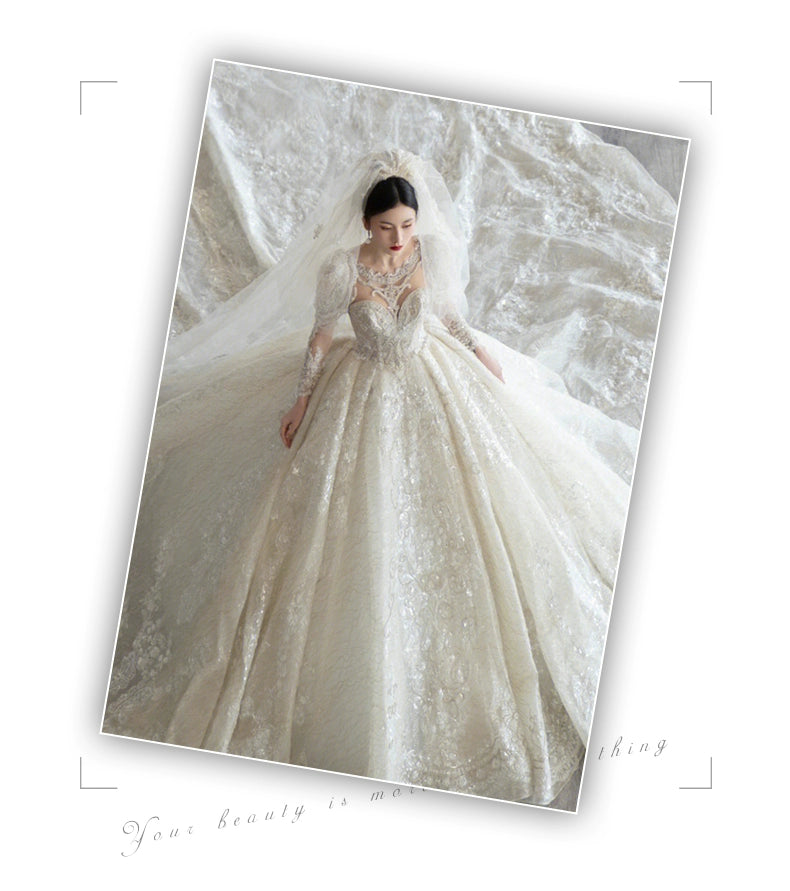 Long-Sleeved Super-Heavy Luxury French Royal Style Wedding Dress