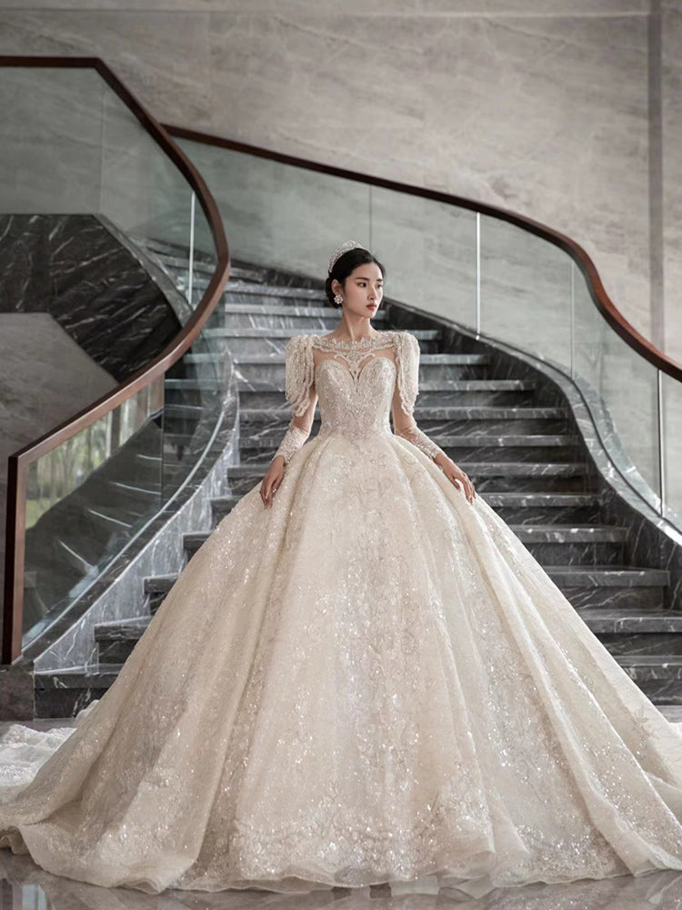 French new bride dress luxury big train