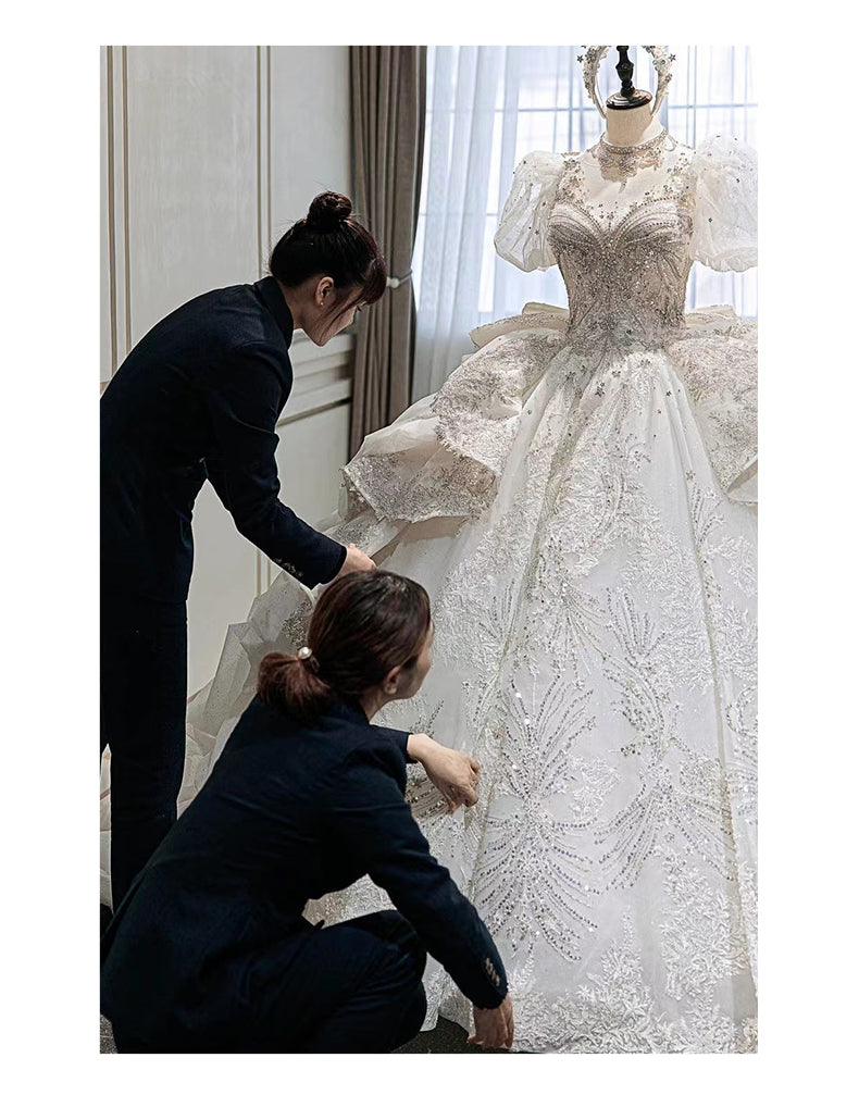 New bride senior texture luxury big tail French wedding dress