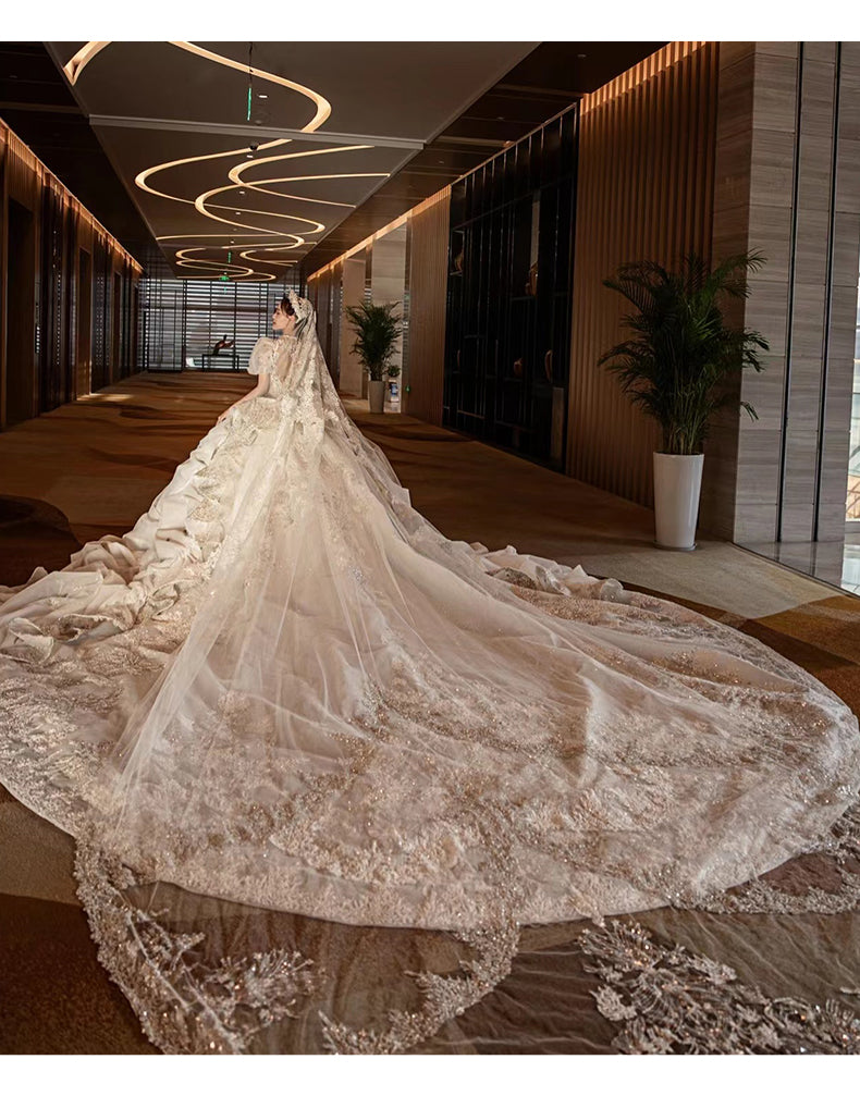 New bride senior texture luxury big tail French wedding dress
