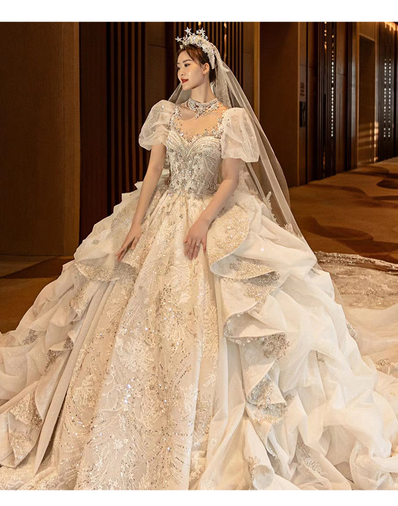 New bride senior texture luxury big tail French wedding dress