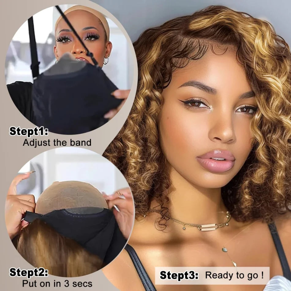Bob Wig Human Hair 100% Highlight Ombre 5X5 Hd Lace Closure Wig Curly Short