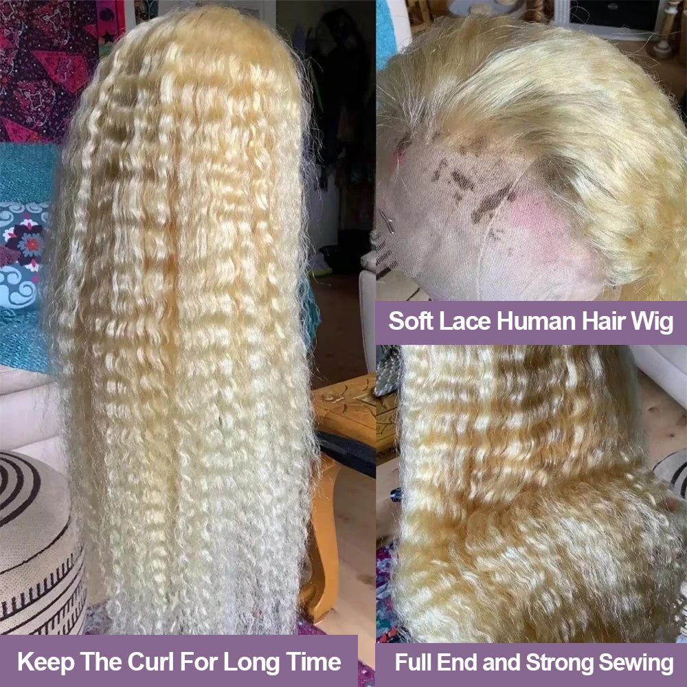 220% Curly 613 Honey Blonde 13x6 HD Brazilian Transparent 13x4 Lace Frontal Deep Wave Wig For Women