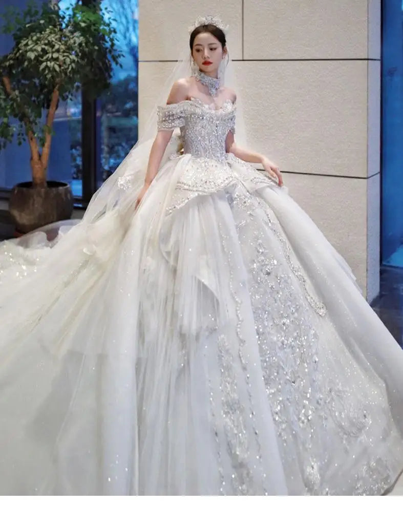 Luxury Off The Shoulder Delicate Lace Embroidery Brida Dresses
